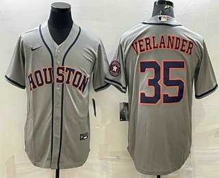 Men%27s Houston Astros #35 Justin Verlander Grey With Patch Stitched MLB Cool Base Nike Jersey